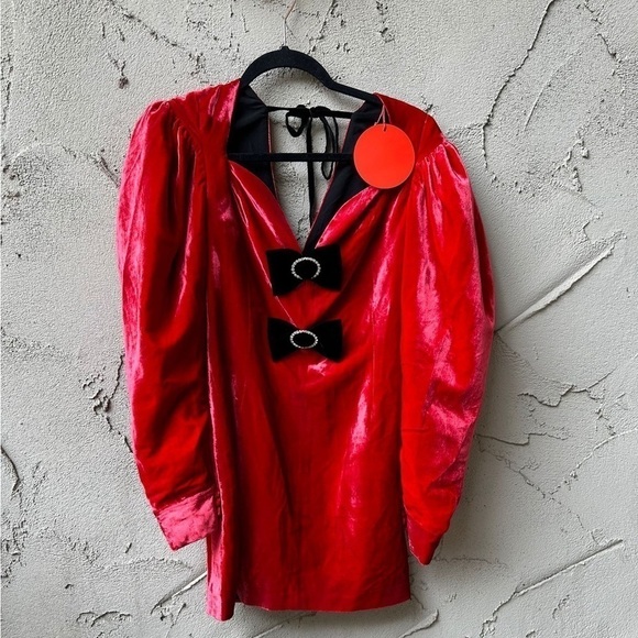 NWT MARIANNA SENCHINA Embellished Viscose & Silk Mini Dress In Red I Siz… - Picture 2 of 8